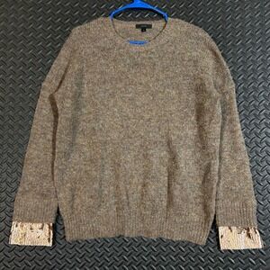 J. Crew Brown Sequin Sleeve Cuff Wool Mohair Blend Knit‎ Sweater Women's XS